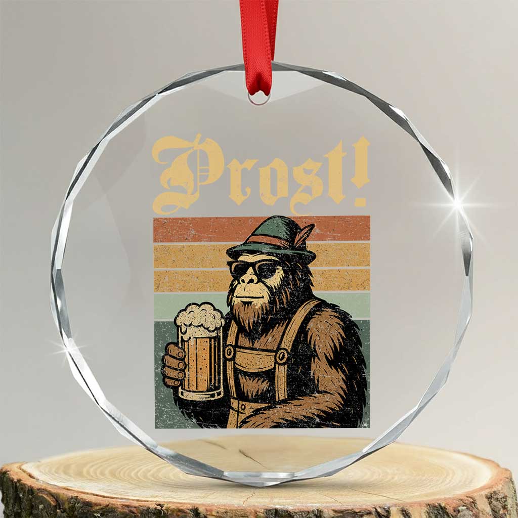 Oktoberfest Bigfoot Crystal Glass Ornament Vintage German Sasquatch Drinking Prost Lederhose TS10 Transparent Glass 3'' Circle Print Your Wear