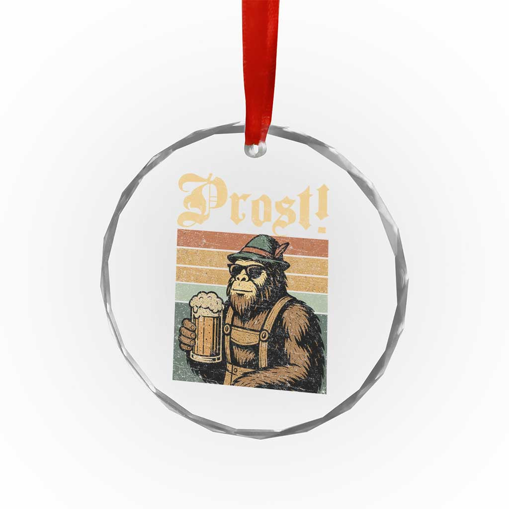 Oktoberfest Bigfoot Crystal Glass Ornament Vintage German Sasquatch Drinking Prost Lederhose TS10 Transparent Glass 3'' Circle Print Your Wear