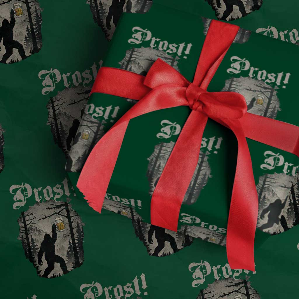 Oktoberfest Bigfoot Wrapping Paper Roll Vintage Forest Sasquatch Drinking Prost TS10 Green Print Your Wear