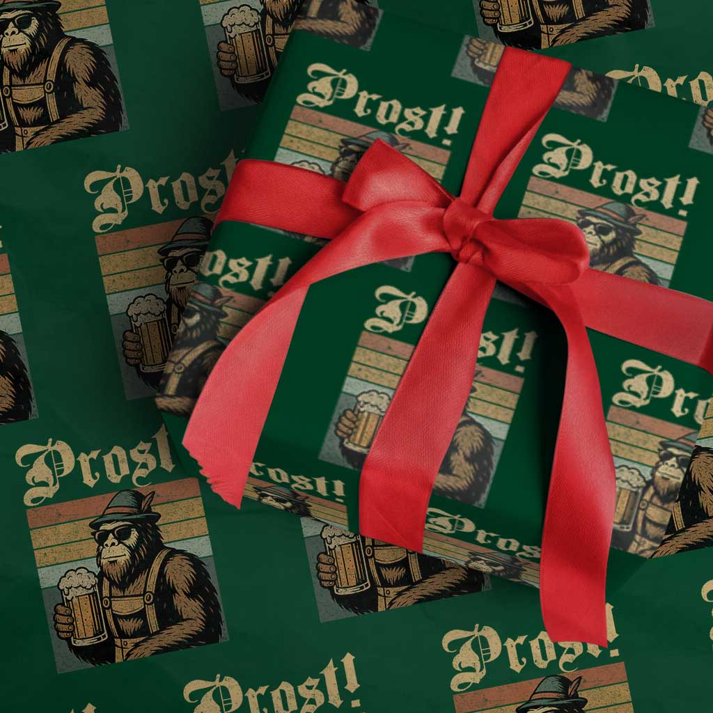 Oktoberfest Bigfoot Wrapping Paper Roll Vintage German Sasquatch Drinking Prost Lederhose TS10 Green Print Your Wear