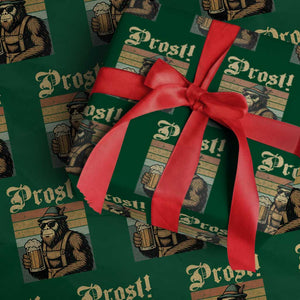 Oktoberfest Bigfoot Wrapping Paper Roll Vintage German Sasquatch Drinking Prost Lederhose TS10 Green Print Your Wear