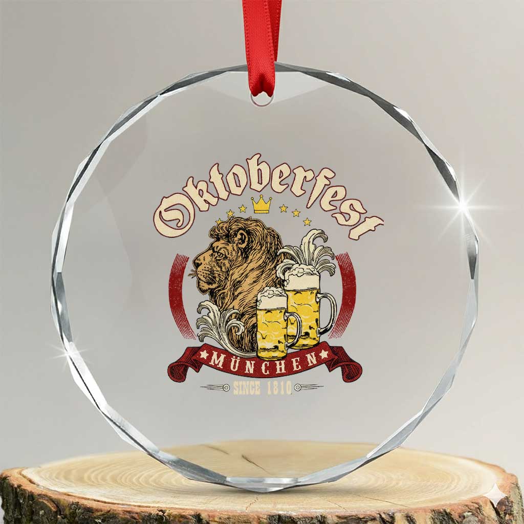 Oktoberfest Munchen Crystal Glass Ornament Munich Since 1810 Bavarian Lion and Beer TS02 Transparent Glass 3'' Circle Print Your Wear