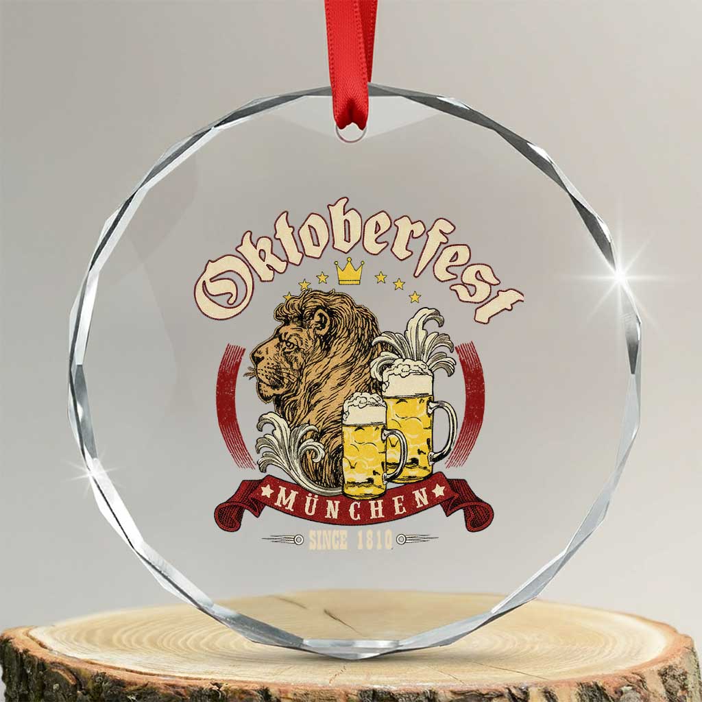 Oktoberfest Munchen Crystal Glass Ornament Munich Since 1810 Bavarian Lion and Beer TS02 Transparent Glass 3'' Circle Print Your Wear