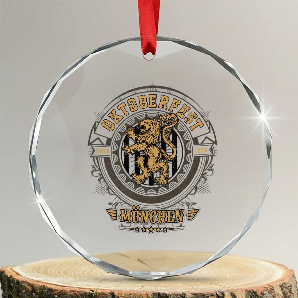 Oktoberfest Munchen Crystal Glass Ornament Munich Vintage Round Emblem with Bavarian Lion TS02 Transparent Glass 3'' Circle Print Your Wear