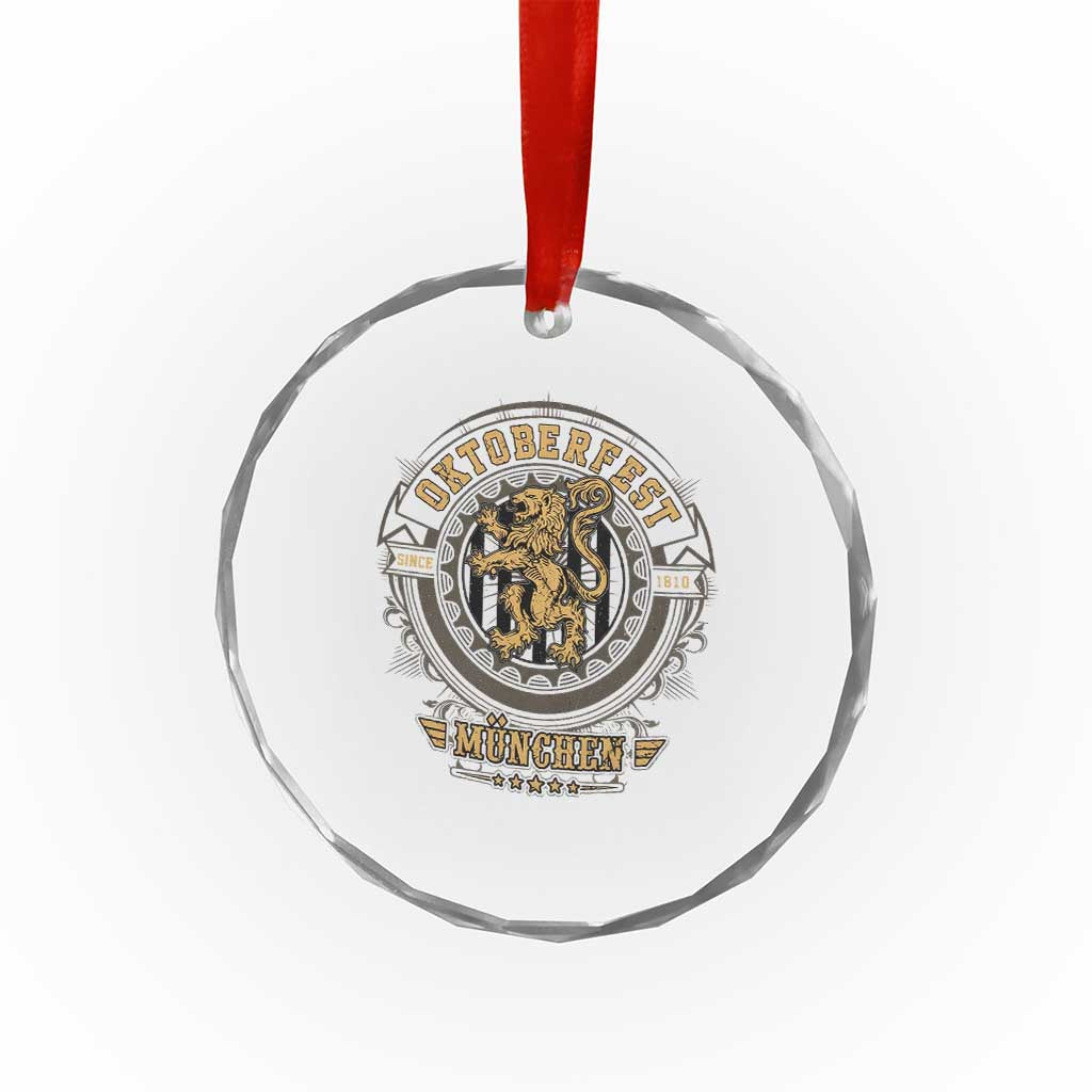 Oktoberfest Munchen Crystal Glass Ornament Munich Vintage Round Emblem with Bavarian Lion TS02 Transparent Glass 3'' Circle Print Your Wear