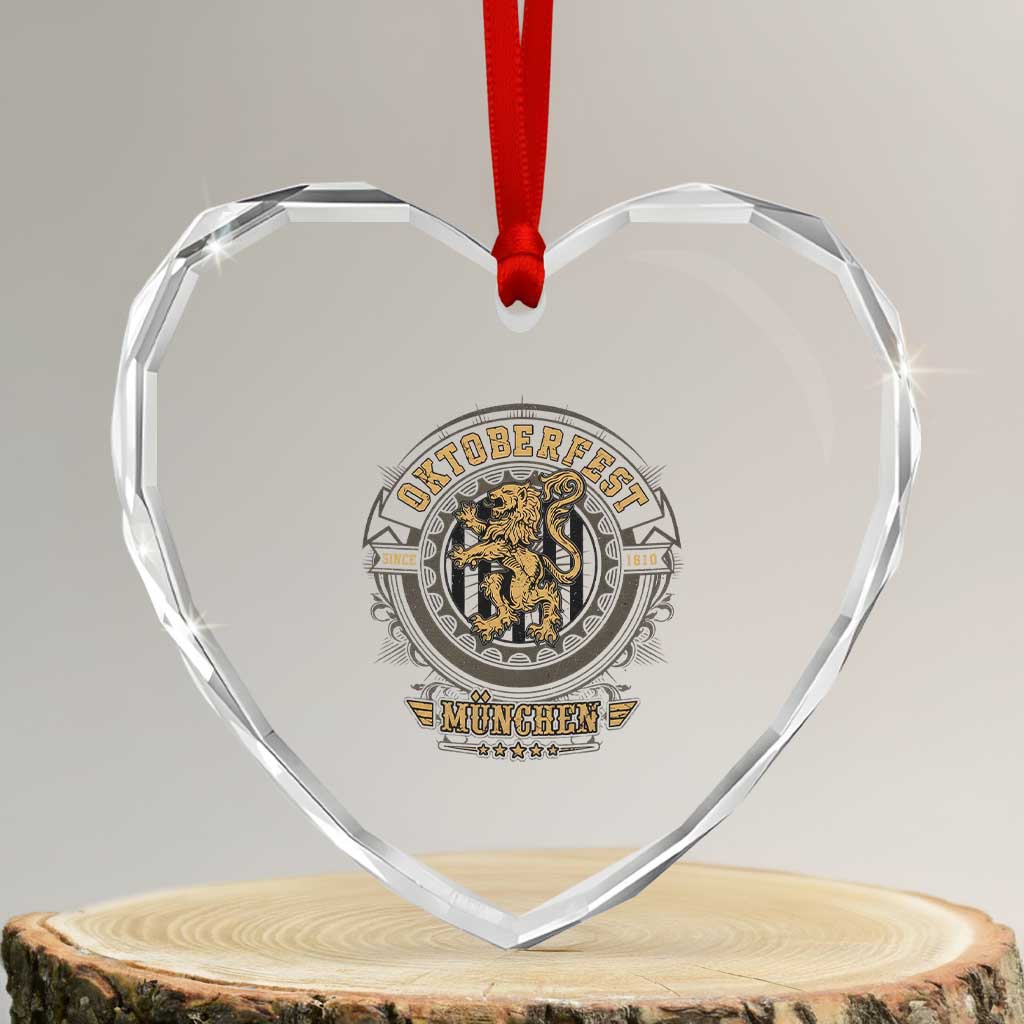 Oktoberfest Munchen Heart Crystal Glass Ornament Munich Vintage Round Emblem with Bavarian Lion TS02 Transparent Glass 3'' Heart Print Your Wear