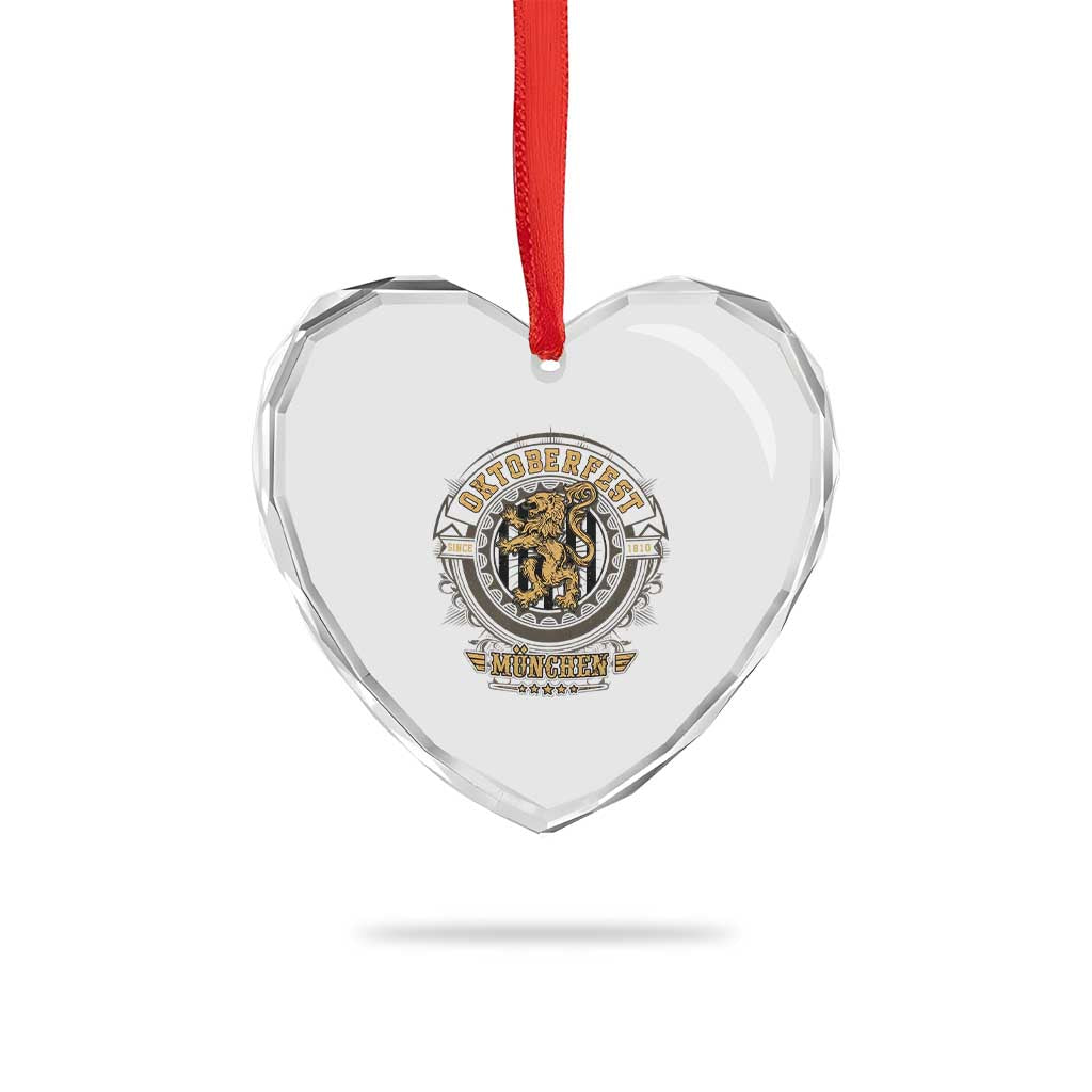 Oktoberfest Munchen Heart Crystal Glass Ornament Munich Vintage Round Emblem with Bavarian Lion TS02 Print Your Wear