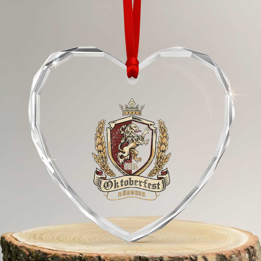 Oktoberfest Munchen Lion Crest Heart Crystal Glass Ornament Classic Bavarian Festival TS02 Transparent Glass 3'' Heart Print Your Wear