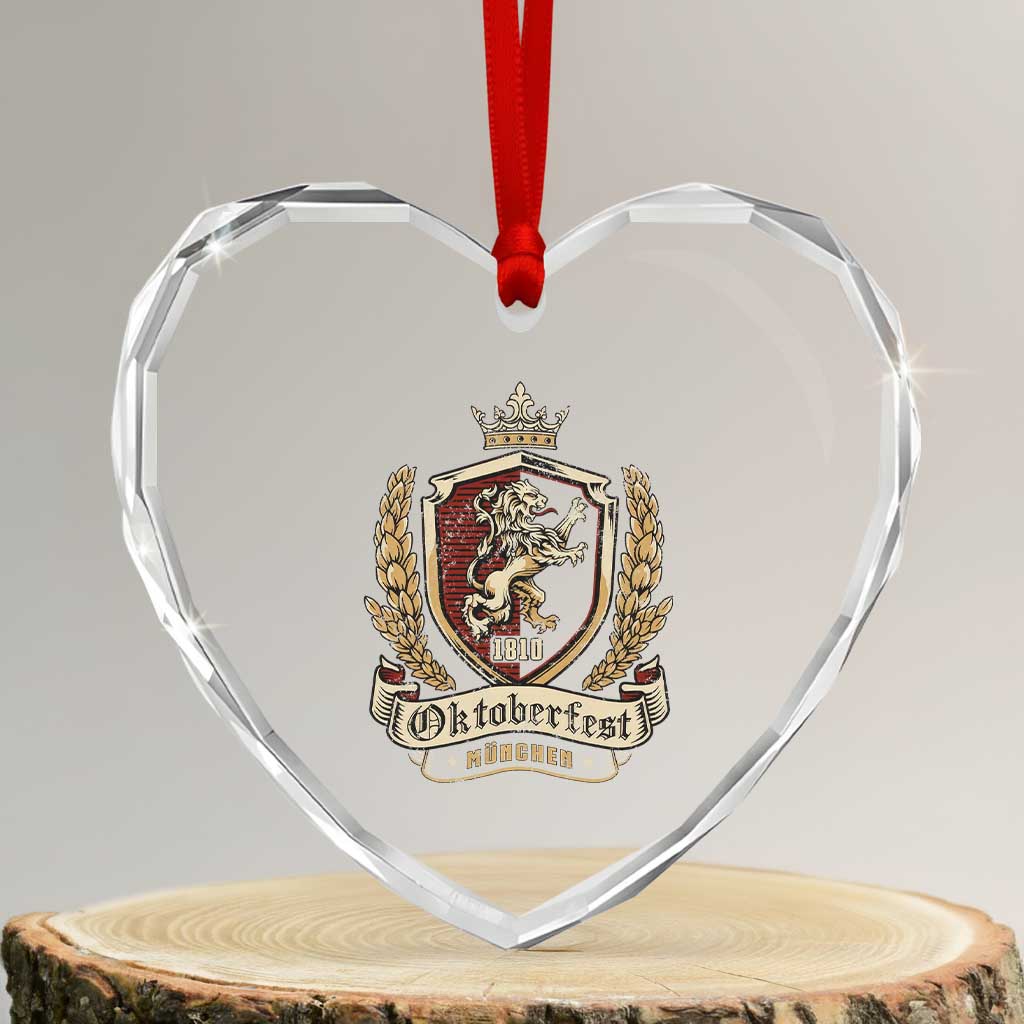 Oktoberfest Munchen Lion Crest Heart Crystal Glass Ornament Classic Bavarian Festival TS02 Transparent Glass 3'' Heart Print Your Wear