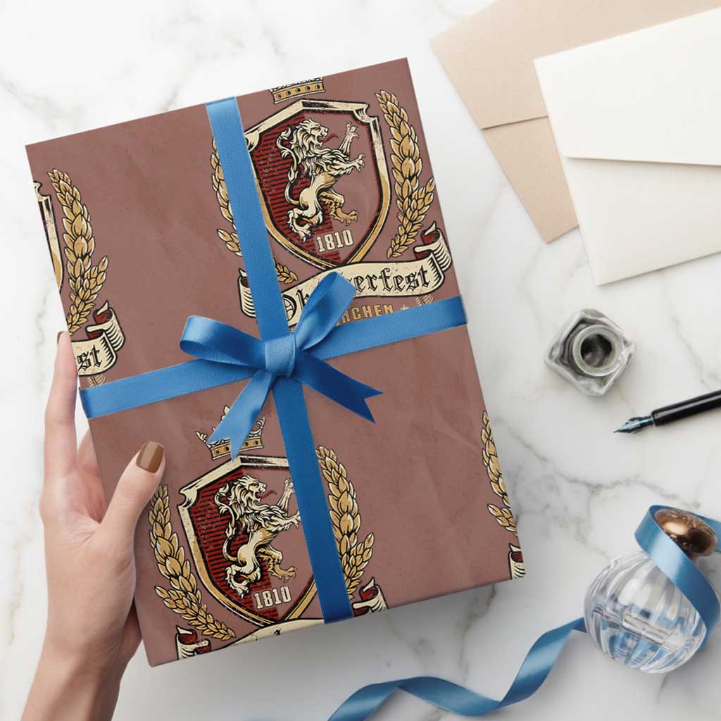 Oktoberfest Munchen Lion Crest Wrapping Paper Roll Classic Bavarian Festival TS02 Mocha Print Your Wear