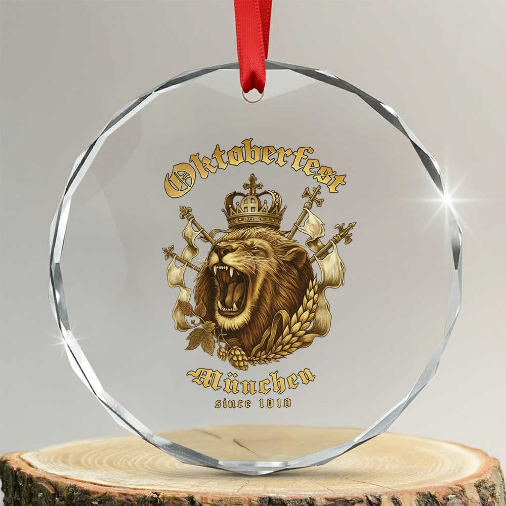 Oktoberfest Munchen Roaring Lion Crystal Glass Ornament Since 1810 Crown and Beer Weapon TS02 Transparent Glass 3'' Circle Print Your Wear