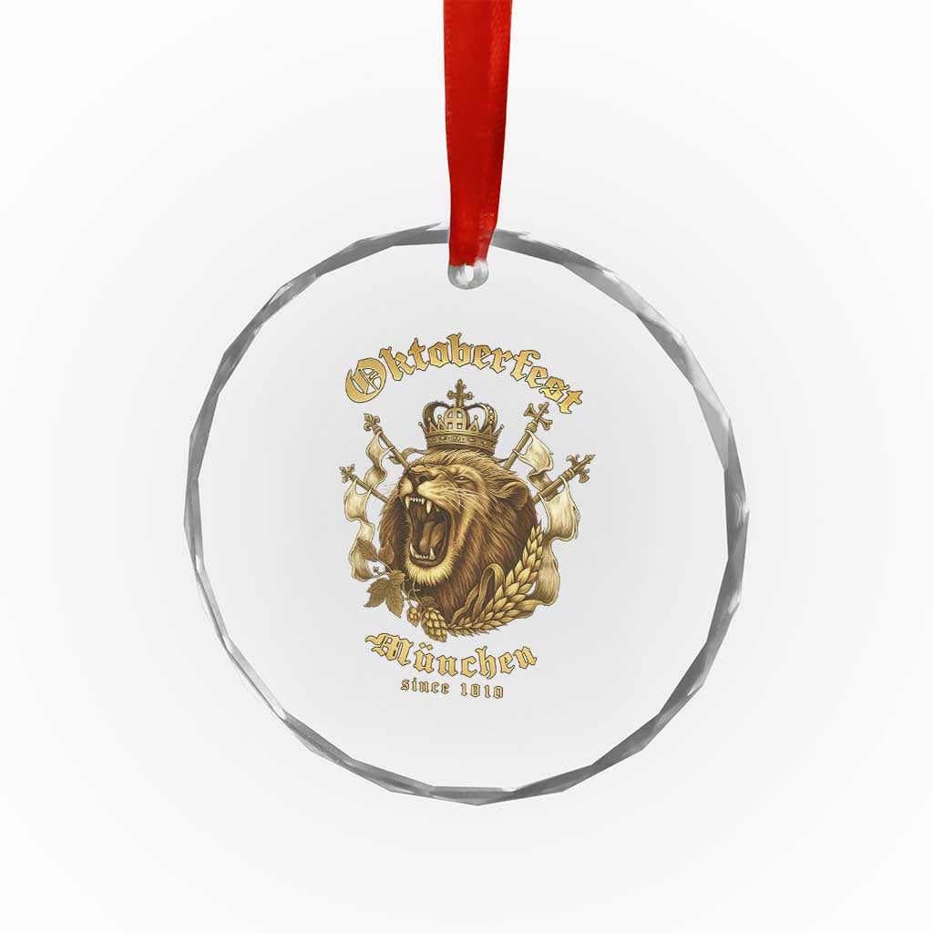 Oktoberfest Munchen Roaring Lion Crystal Glass Ornament Since 1810 Crown and Beer Weapon TS02 Transparent Glass 3'' Circle Print Your Wear