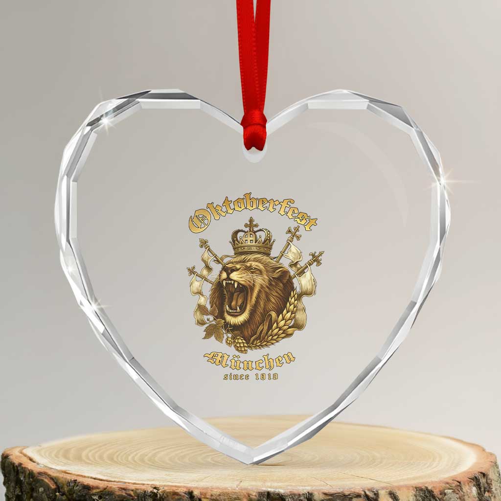 Oktoberfest Munchen Roaring Lion Heart Crystal Glass Ornament Since 1810 Crown and Beer Weapon TS02 Transparent Glass 3'' Heart Print Your Wear