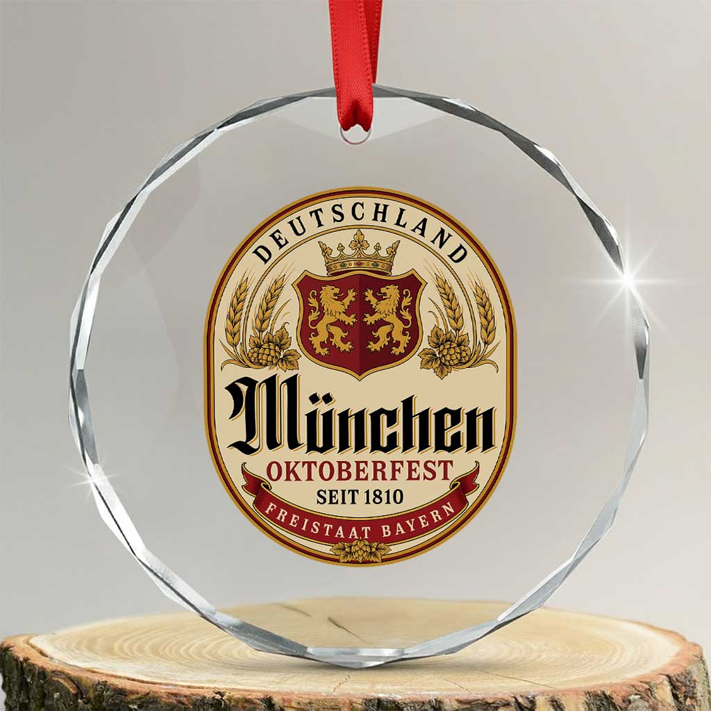 Oktoberfest Munchen Seit 1810 Crystal Glass Ornament Deutschland German Beer Label Bavarian Lion Shield