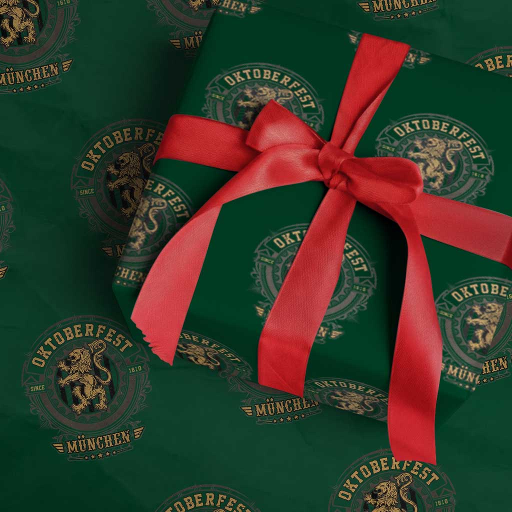 Oktoberfest Munchen Wrapping Paper Roll Munich Vintage Round Emblem with Bavarian Lion TS02 Green Print Your Wear