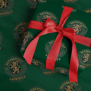 Oktoberfest Munchen Wrapping Paper Roll Munich Vintage Round Emblem with Bavarian Lion TS02 Green Print Your Wear