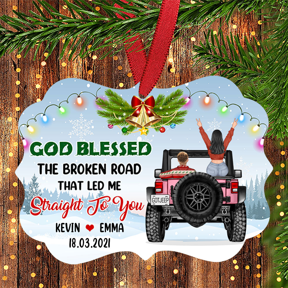 Personalized JP Christmas Ornaments God Blessed The Broken Road That Led Me Straight To You, Gift for JP Couple CTM Ornament Custom - Printyourwear