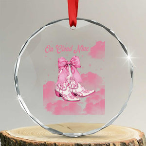 On Cloud Nine Crystal Glass Ornament 9th Birthday Bday Girl Pink Coquette Cowgirl Boots TS11 Transparent Glass 3'' Circle Print Your Wear