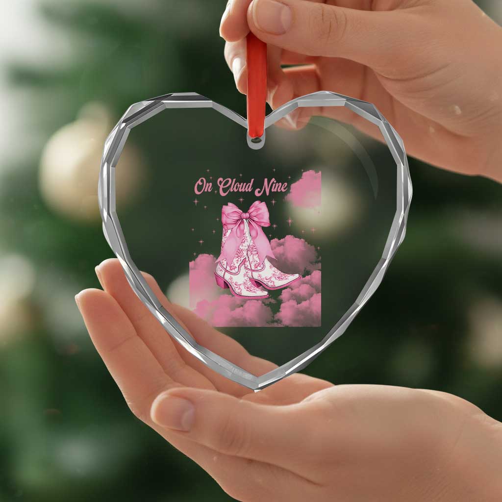 On Cloud Nine Heart Crystal Glass Ornament 9th Birthday Bday Girl Pink Coquette Cowgirl Boots TS11 Print Your Wear