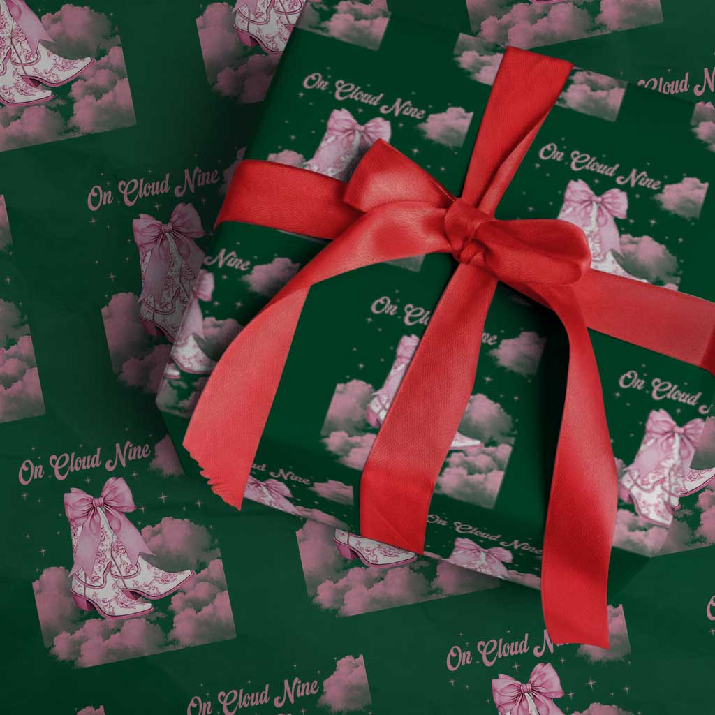 On Cloud Nine Wrapping Paper Roll 9th Birthday Bday Girl Pink Coquette Cowgirl Boots TS11 Green Print Your Wear