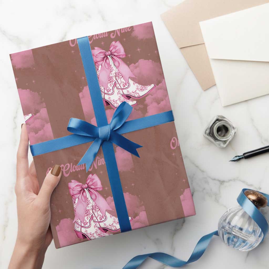 On Cloud Nine Wrapping Paper Roll 9th Birthday Bday Girl Pink Coquette Cowgirl Boots TS11 Mocha Print Your Wear