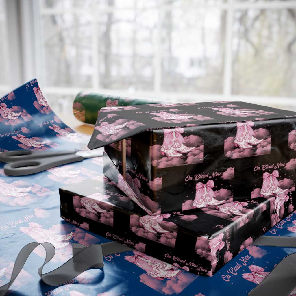 On Cloud Nine Wrapping Paper Roll 9th Birthday Bday Girl Pink Coquette Cowgirl Boots TS11 Black Print Your Wear