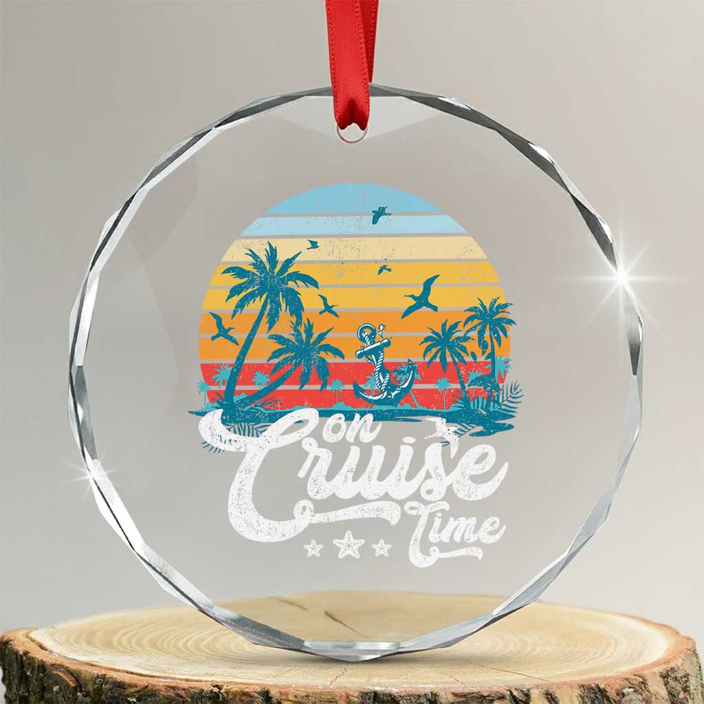 On Cruise Time Crystal Glass Ornament Retro Summer Vacation Cruising TS10 Transparent Glass 3'' Circle Print Your Wear