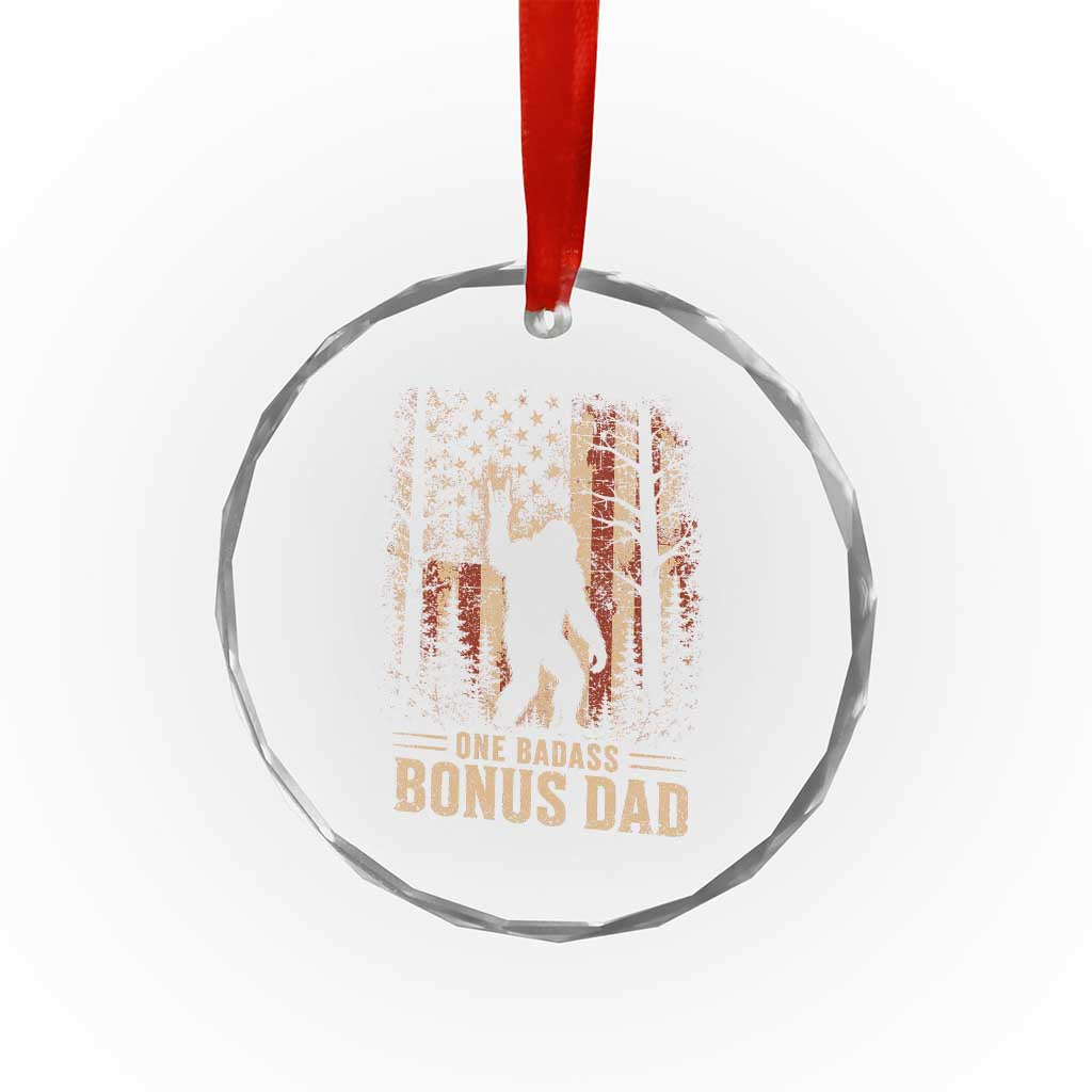 One Badass Bonus Dad Crystal Glass Ornament Vintage Bigfoot Stepdad American Flag TS10 Print Your Wear