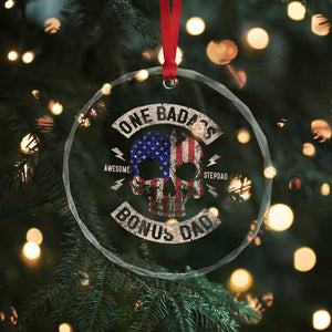 One Badass Bonus Dad Crystal Glass Ornament Vintage Step Dad American Flag Fathers Day TS10 Print Your Wear