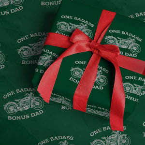 One Badass Bonus Dad Wrapping Paper Roll Funny Stepdad Motorcycle Graphic Mens Biker TS10 Green Print Your Wear
