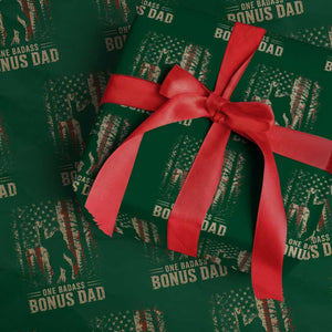 One Badass Bonus Dad Wrapping Paper Roll Vintage Bigfoot Stepdad American Flag