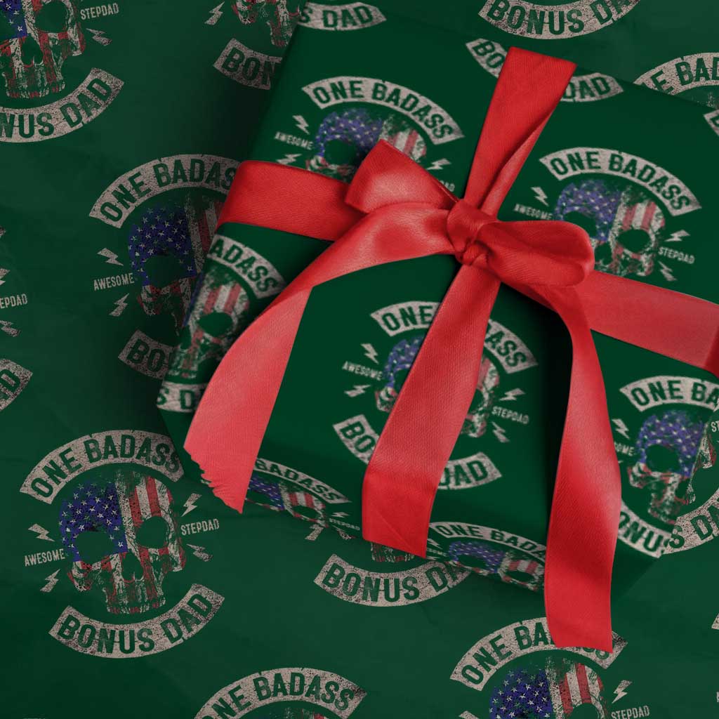 One Badass Bonus Dad Wrapping Paper Roll Vintage Step Dad American Flag Fathers Day TS10 Green Print Your Wear