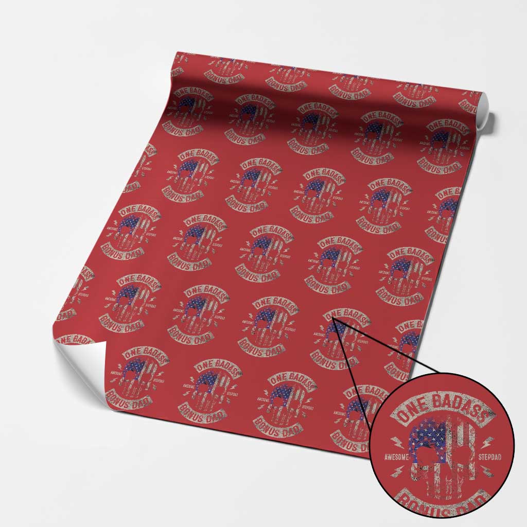 One Badass Bonus Dad Wrapping Paper Roll Vintage Step Dad American Flag Fathers Day TS10 Red Print Your Wear