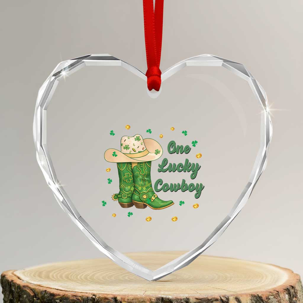 One Lucky Cowboy Heart Crystal Glass Ornament Western Irish Cowboy St Patrick Day TS14 Transparent Glass 3'' Heart Print Your Wear