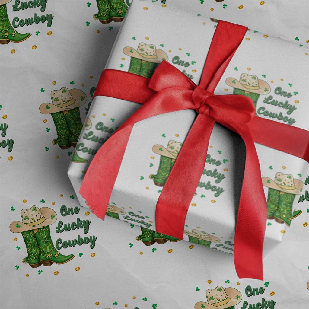 One Lucky Cowboy Wrapping Paper Roll Western Irish Cowboy St Patrick Day TS14 White Print Your Wear