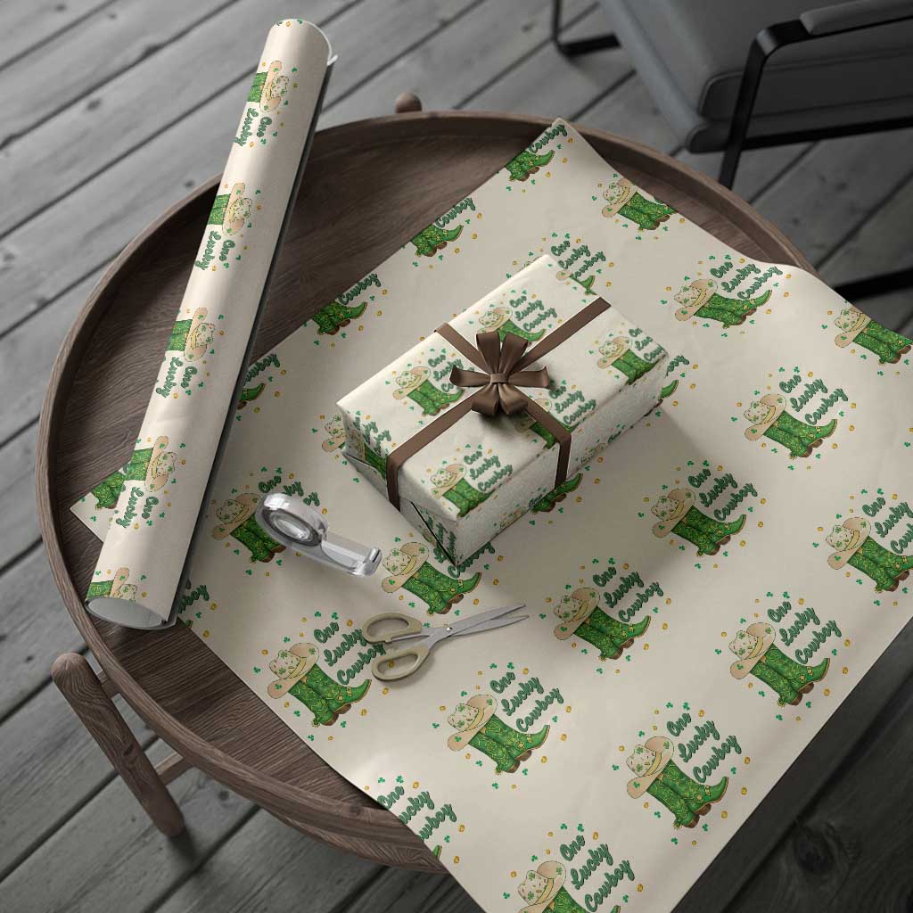 One Lucky Cowboy Wrapping Paper Roll Western Irish Cowboy St Patrick Day TS14 Beige Print Your Wear
