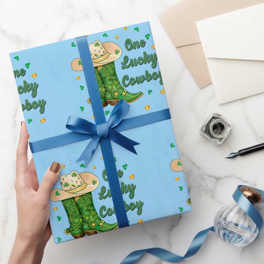 One Lucky Cowboy Wrapping Paper Roll Western Irish Cowboy St Patrick Day TS14 Light Blue Print Your Wear