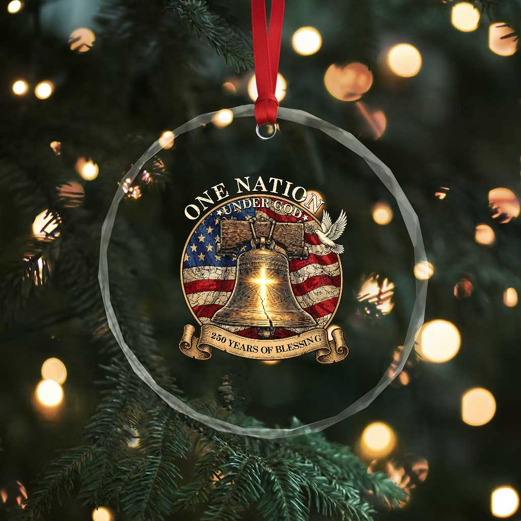 One Nation Under God 250 Years Of Blessing Crystal Glass Ornament Christian Cross Bald Eagle 4th of July TS14 Print Your Wear