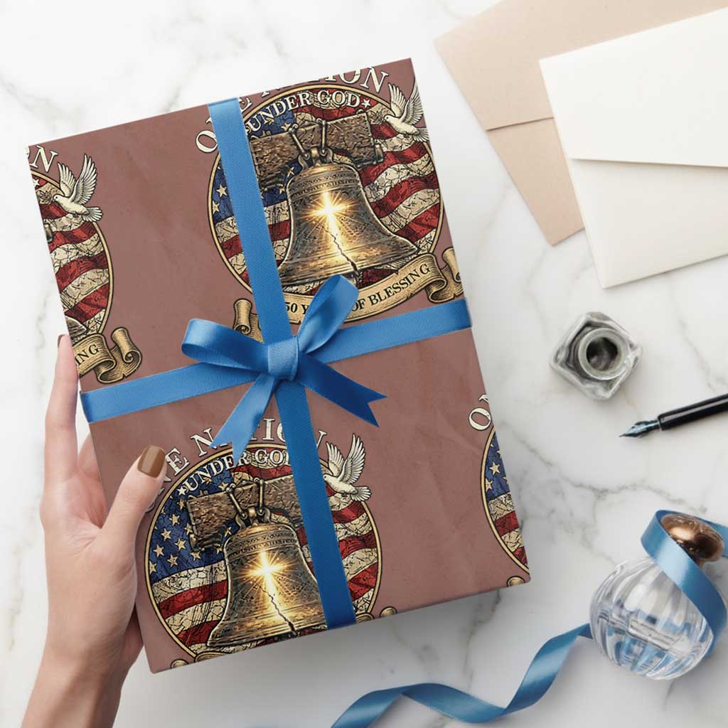 One Nation Under God 250 Years Of Blessing Wrapping Paper Roll Christian Cross Bald Eagle 4th of July TS14 Mocha Print Your Wear