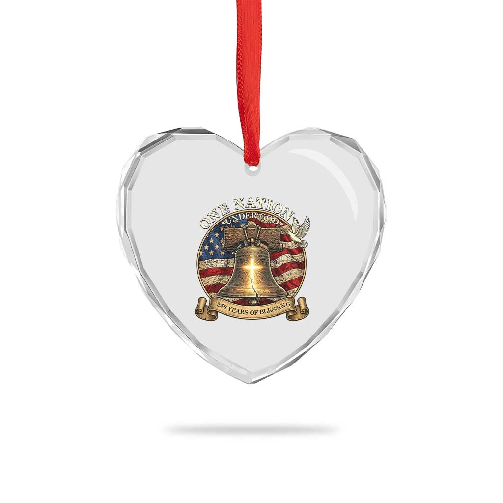 One Nation Under God 250 Years Of Blessing Heart Crystal Glass Ornament Christian Cross Bald Eagle 4th of July TS14 Print Your Wear
