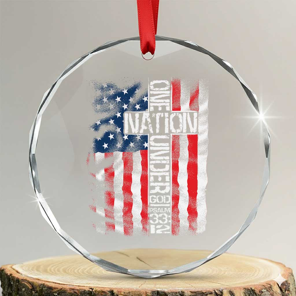 One Nation Under God Crystal Glass Ornament 4th Of July Patriotic Christian Vintage Cross American Flag TS11 Transparent Glass 3'' Circle Print Your Wear