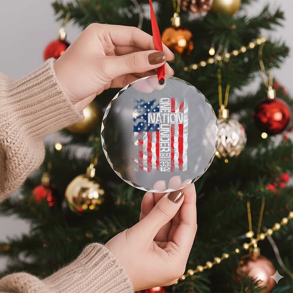 One Nation Under God Crystal Glass Ornament 4th Of July Patriotic Christian Vintage Cross American Flag TS11 Print Your Wear