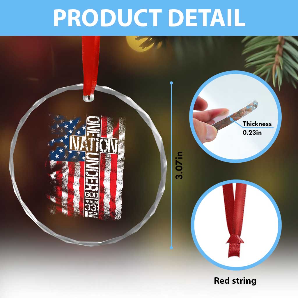 One Nation Under God Crystal Glass Ornament 4th Of July Patriotic Christian Vintage Cross American Flag TS11 Print Your Wear