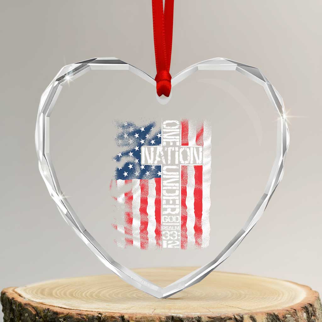 One Nation Under God Heart Crystal Glass Ornament 4th Of July Patriotic Christian Vintage Cross American Flag TS11 Transparent Glass 3'' Heart Print Your Wear