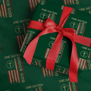 One Nation Under God Wrapping Paper Roll American Flag 4th Of July Patriotic Christian TS10 Green Print Your Wear