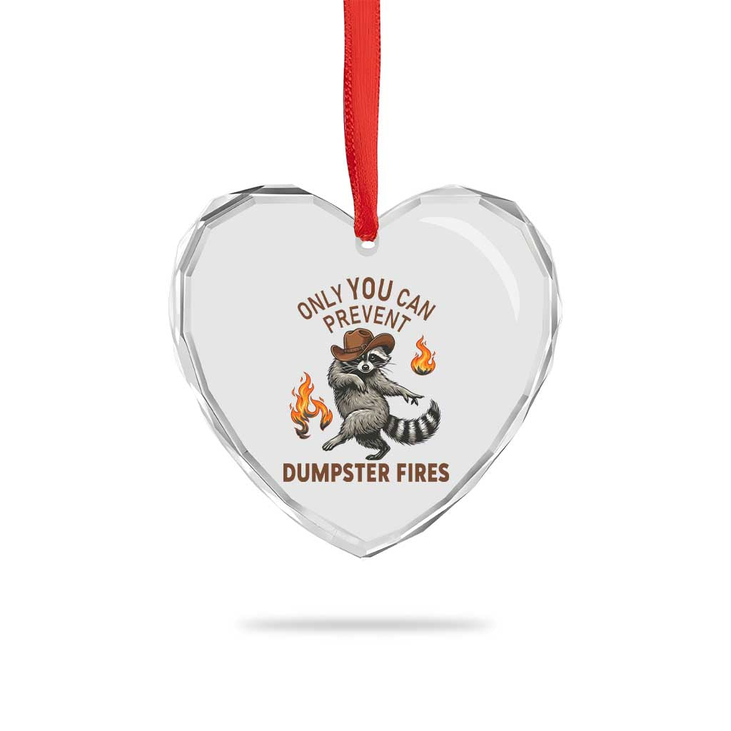 Only You Can Prevent Dumpster Fires Heart Crystal Glass Ornament Funny Raccoon Sarcastic Humor TS14 Print Your Wear
