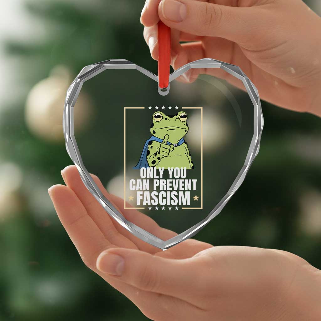 Only You Can Prevent Fascism Patriotic Frog Heart Crystal Glass Ornament Resist Protest Poster TS02 Print Your Wear