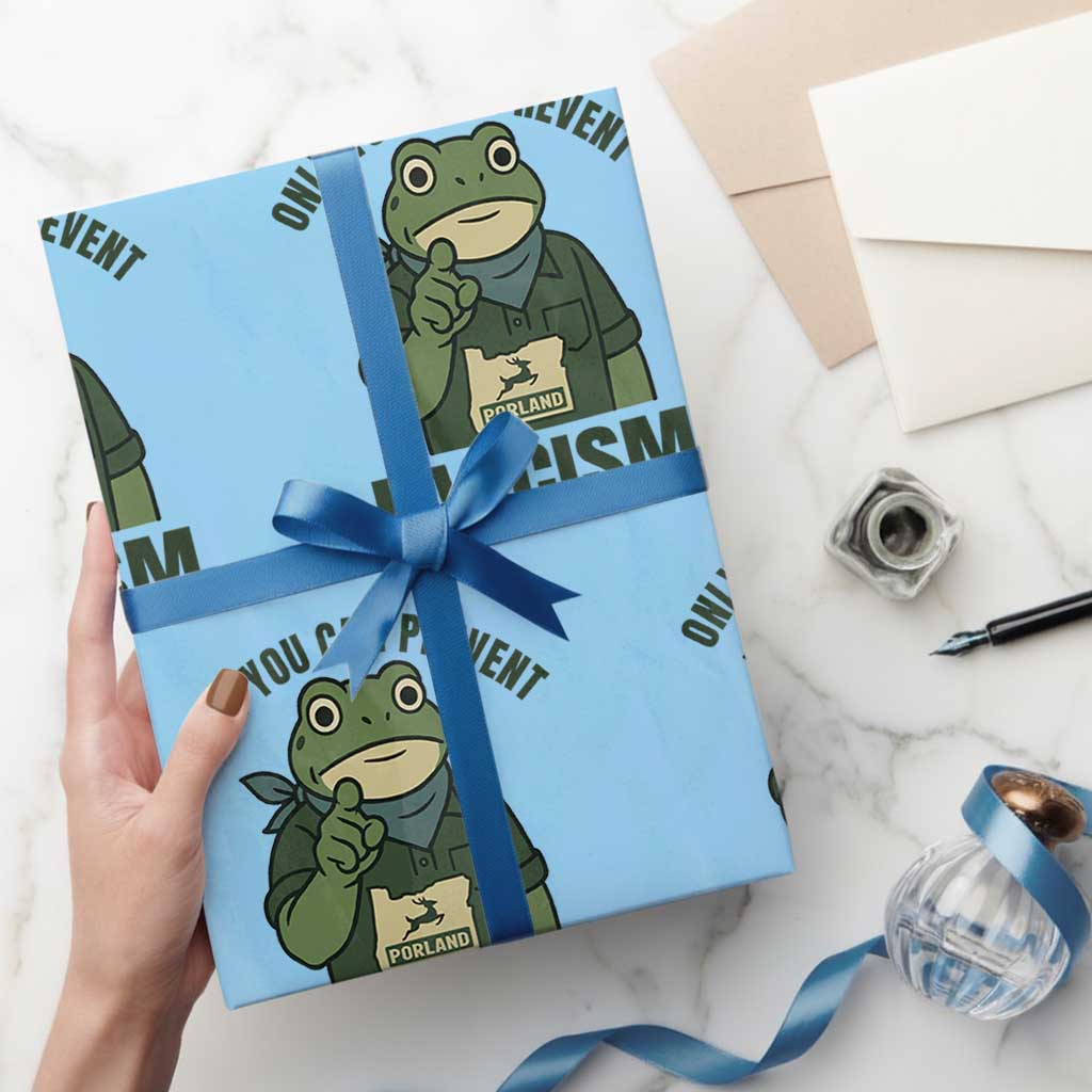 Only You Can Prevent Fascism Portland Frog Wrapping Paper Roll Resist Protest Forest Ranger TS02 Light Blue Print Your Wear