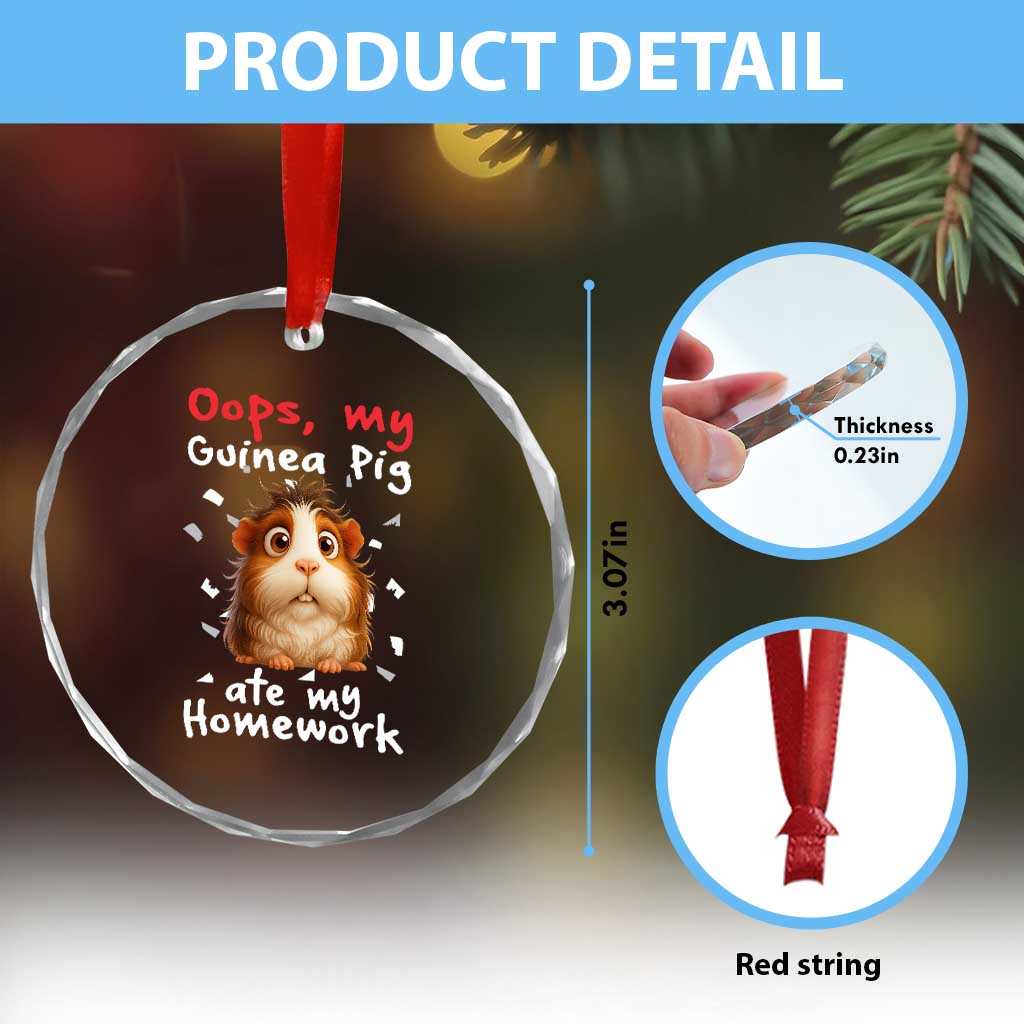 Oops My Guinea Pig Ate My Homework Crystal Glass Ornament Funny Cavy Lover Gift TS12 Print Your Wear