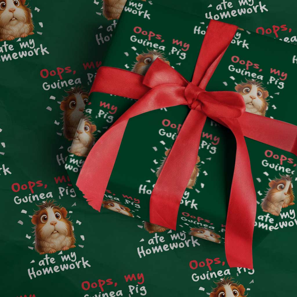 Oops My Guinea Pig Ate My Homework Wrapping Paper Roll Funny Cavy Lover Gift TS12 Green Print Your Wear